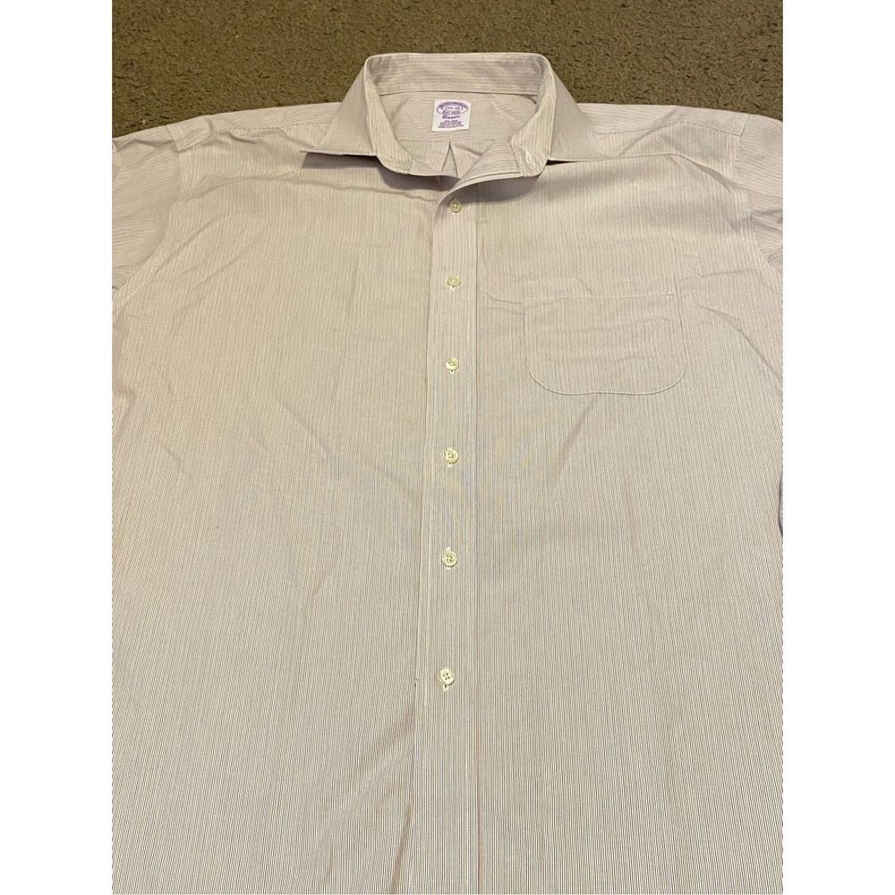Mens Brooks Brothers Classic Fit Stripes Dress Shirt Blue Gold 17.5” Neck